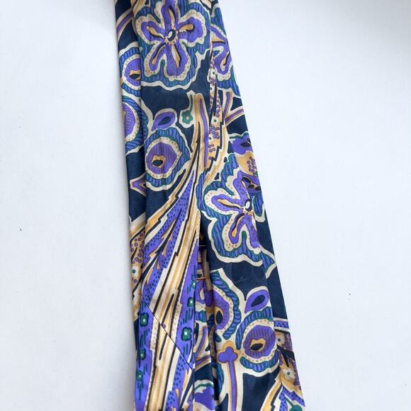 XMI Neck Tie Floral Navy Blue Yellow Silk Wilkes Bashford Italy USA - Picture 6 of 7
